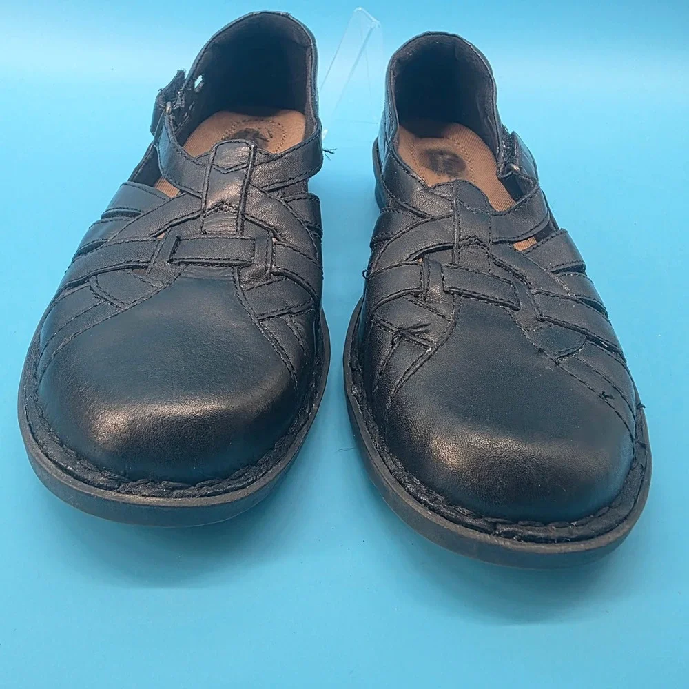 Clarks Womens Black Leather Fisherman Sandals 85716 Strappy Comfort Flats 7.5M